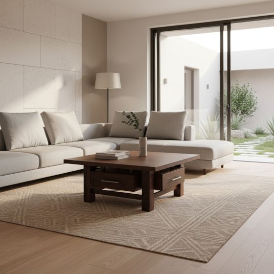 Contemporary Coffee Table: Some lifestyle images are created with AI for visualization purposes. Crafted from natural solid wood, each piece is unique and will vary.