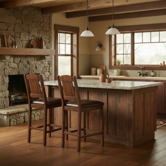 Barnwood Bar Stool: Some lifestyle images are created with AI for visualization purposes. Crafted from natural solid wood, each piece is unique and will vary.