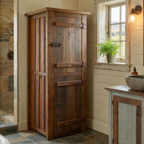 Barnwood Linen Closet: Some lifestyle images are created with AI for visualization purposes. Crafted from natural solid wood, each piece is unique and will vary.