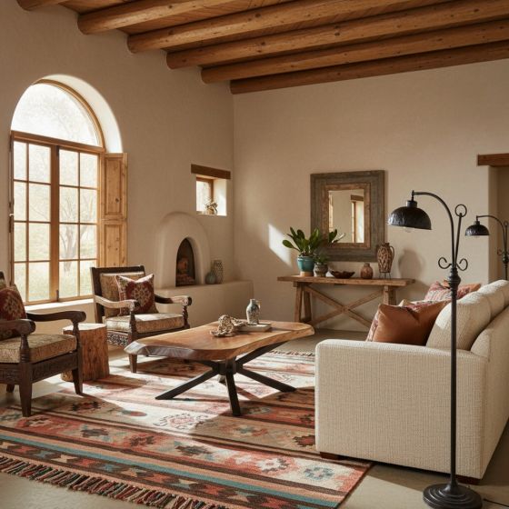 Modern Rustic Coffee Table: Some lifestyle images are created with AI for visualization purposes. Crafted from natural solid wood, each piece is unique and will vary.