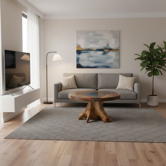 Modern Coffee Table: Some lifestyle images are created with AI for visualization purposes. Crafted from natural solid wood, each piece is unique and will vary.