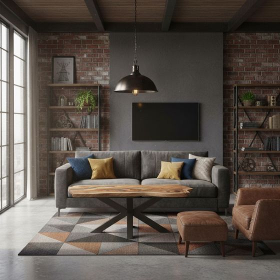 Rustic Coffee Table: Some lifestyle images are created with AI for visualization purposes. Crafted from natural solid wood, each piece is unique and will vary.