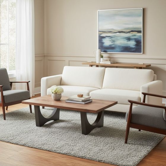 Modern Coffee Table: Some lifestyle images are created with AI for visualization purposes. Crafted from natural solid wood, each piece is unique and will vary.