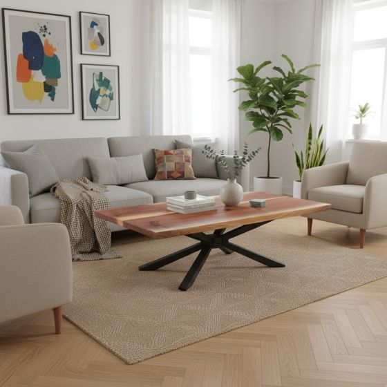 Handcrafted Coffee Table: Some lifestyle images are created with AI for visualization purposes. Crafted from natural solid wood, each piece is unique and will vary.