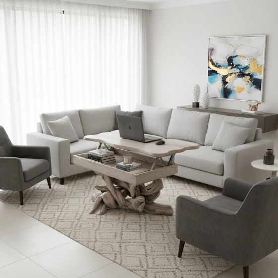 Rustic Coffee Table: Some lifestyle images are created with AI for visualization purposes. Crafted from natural solid wood, each piece is unique and will vary.