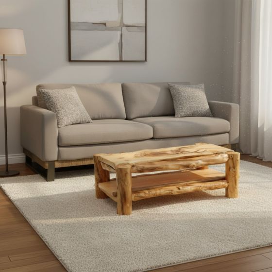 Carved Coffee Table: Some lifestyle images are created with AI for visualization purposes. Crafted from natural solid wood, each piece is unique and will vary.