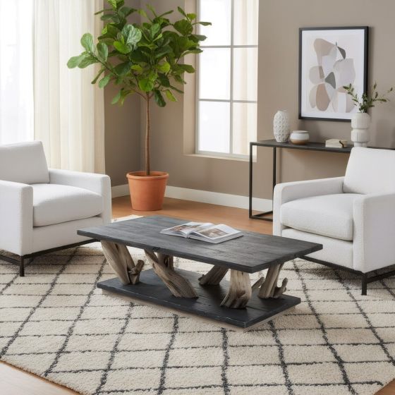Rustic Wood Coffee Table: Some lifestyle images are created with AI for visualization purposes. Crafted from natural solid wood, each piece is unique and will vary.