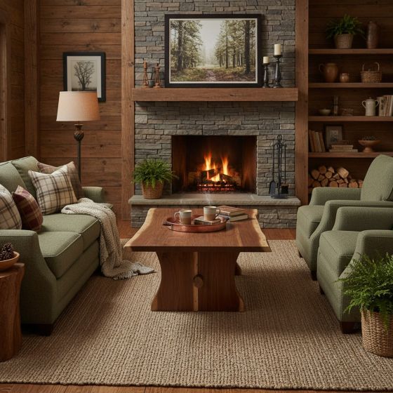 Rustic Coffee Table: Some lifestyle images are created with AI for visualization purposes. Crafted from natural solid wood, each piece is unique and will vary.