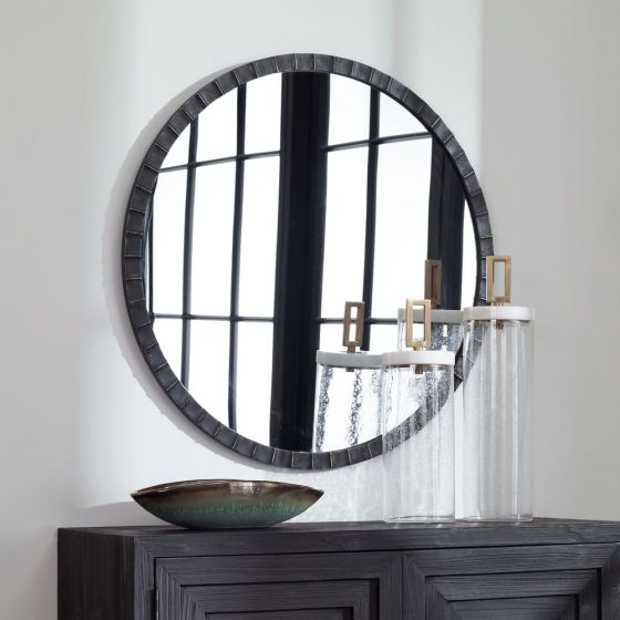 Dandridge Round Industrial Black Mirror