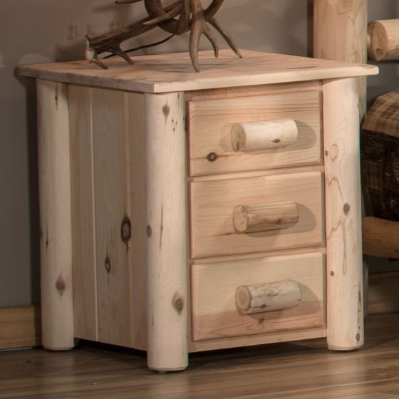 Lakeland Frontier 3 Drawer Log Nightstand--Unfinished