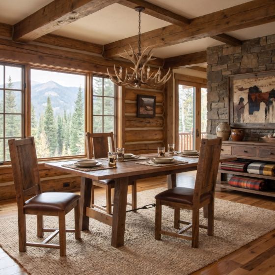 Barnwood Dining Chair: Some lifestyle images are created with AI for visualization purposes. Crafted from natural solid wood, each piece is unique and will vary.