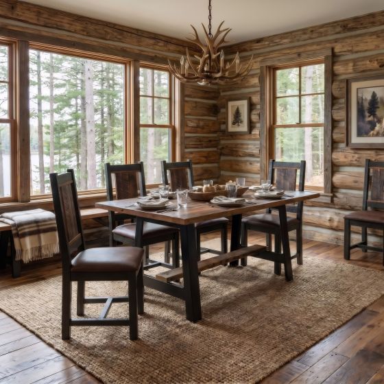 Rustic Wood Dining Chair: Some lifestyle images are created with AI for visualization purposes. Crafted from natural solid wood, each piece is unique and will vary.