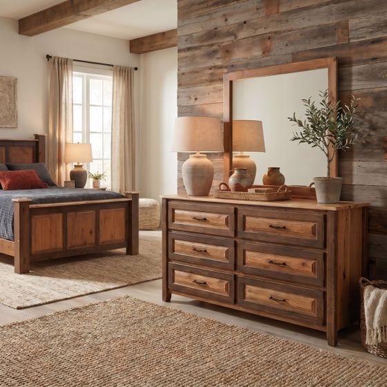 Farmhouse Dresser: Some lifestyle images are created with AI for visualization purposes. Crafted from natural solid wood, each piece is unique and will vary.