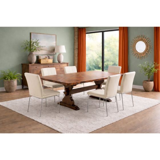 Copper Dining Table: Some lifestyle images are created with AI for visualization purposes. Crafted from natural solid wood, each piece is unique and will vary.