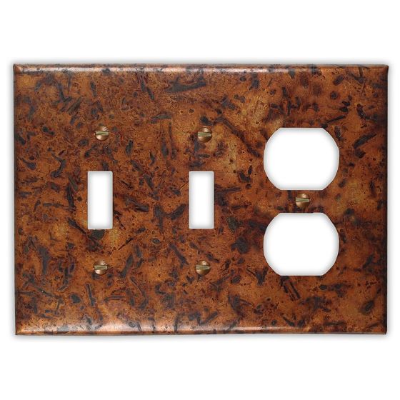 Distressed Medium 2 Toggle 1 Outlet Copper Switch Plate