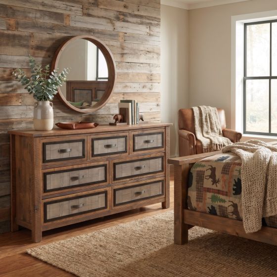 Rustic Barnwood Dresser: Some lifestyle images are created with AI for visualization purposes. Crafted from natural solid wood, each piece is unique and will vary.