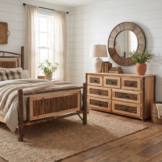 Rustic 7 Drawer Dresser: Some lifestyle images are created with AI for visualization purposes. Crafted from natural solid wood, each piece is unique and will vary.