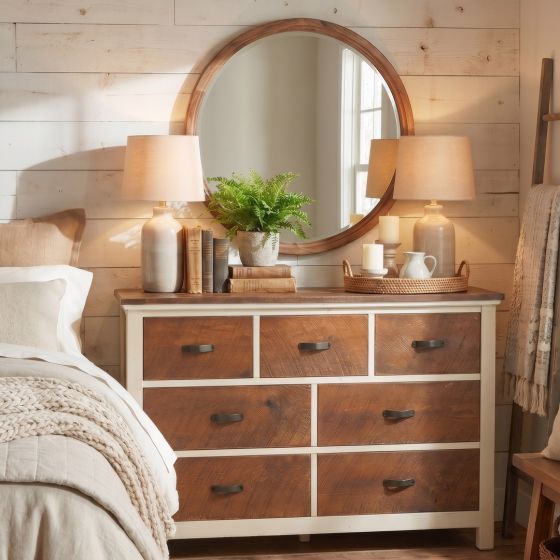 Rustic 7 Drawer Dresser: Some lifestyle images are created with AI for visualization purposes. Crafted from natural solid wood, each piece is unique and will vary.