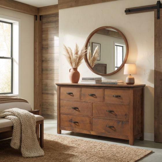 7 Drawer Dresser: Some lifestyle images are created with AI for visualization purposes. Crafted from natural solid wood, each piece is unique and will vary.