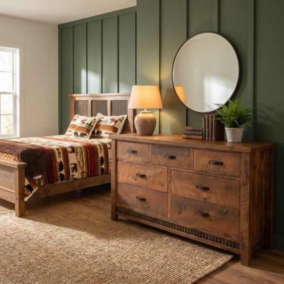 Rustic Barnwood Dresser: Some lifestyle images are created with AI for visualization purposes. Crafted from natural solid wood, each piece is unique and will vary.