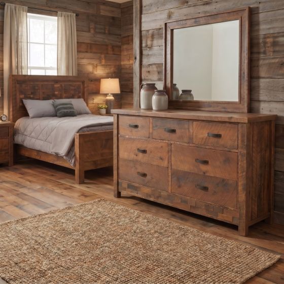 Rustic 7 Drawer Dresser: Some lifestyle images are created with AI for visualization purposes. Crafted from natural solid wood, each piece is unique and will vary.