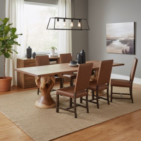 Hardwood Dining Table: Some lifestyle images are created with AI for visualization purposes. Crafted from natural solid wood, each piece is unique and will vary.