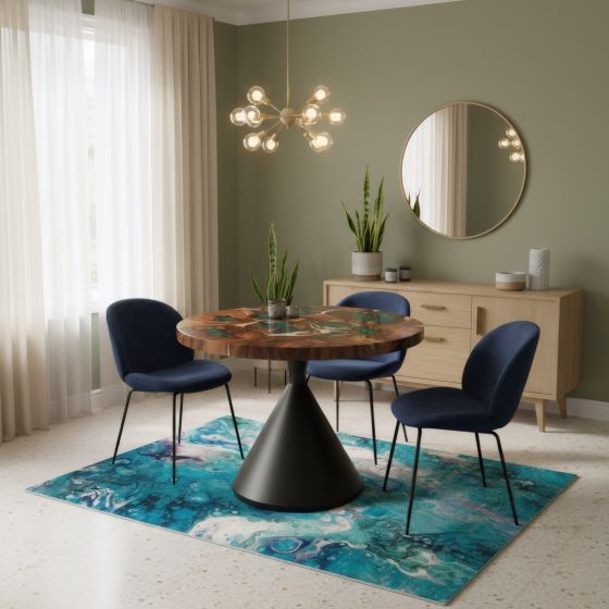 Rustic Epoxy Dining Table: Some lifestyle images are created with AI for visualization purposes. Crafted from natural solid wood, each piece is unique and will vary.