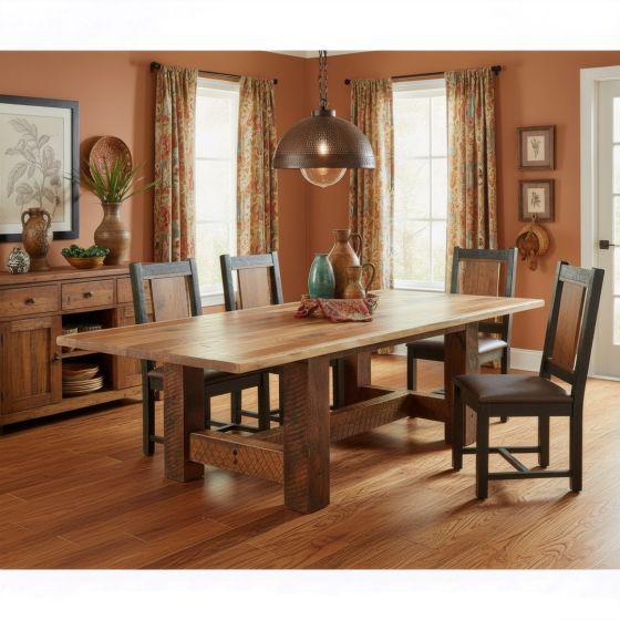 Rustic Dining Table: Some lifestyle images are created with AI for visualization purposes. Crafted from natural solid wood, each piece is unique and will vary.