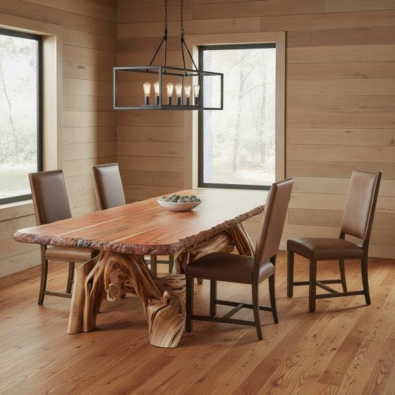 Rustic Dining Table: Some lifestyle images are created with AI for visualization purposes. Crafted from natural solid wood, each piece is unique and will vary.