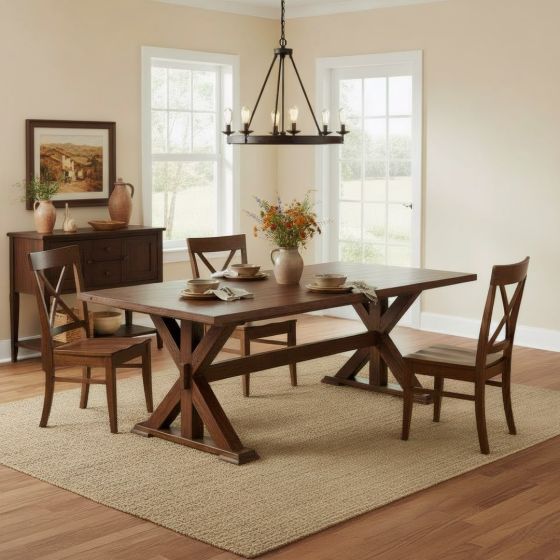 Solid Wood Dining Table: Some lifestyle images are created with AI for visualization purposes. Crafted from natural solid wood, each piece is unique and will vary.