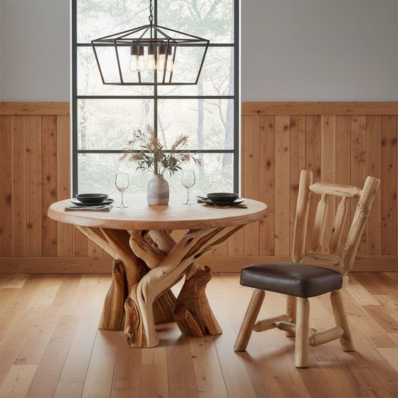 Rustic Dining Table: Some lifestyle images are created with AI for visualization purposes. Crafted from natural solid wood, each piece is unique and will vary.