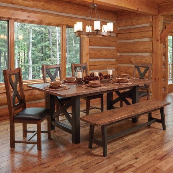 Rustic Wood Dining Table: Some lifestyle images are created with AI for visualization purposes. Crafted from natural solid wood, each piece is unique and will vary.