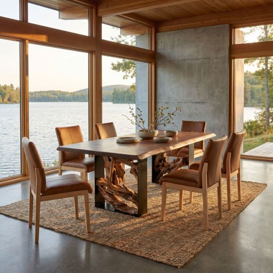 Black Walnut Dining Table: Some lifestyle images are created with AI for visualization purposes. Crafted from natural solid wood, each piece is unique and will vary.