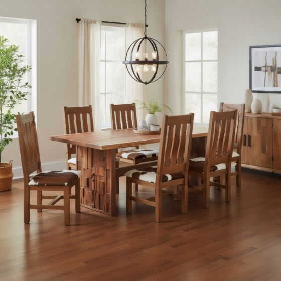 Reclaimed Wood Dining Table: Some lifestyle images are created with AI for visualization purposes. Crafted from natural solid wood, each piece is unique and will vary.