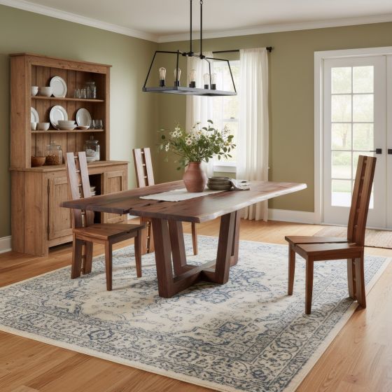 Modern Dining Table: Some lifestyle images are created with AI for visualization purposes. Crafted from natural solid wood, each piece is unique and will vary.