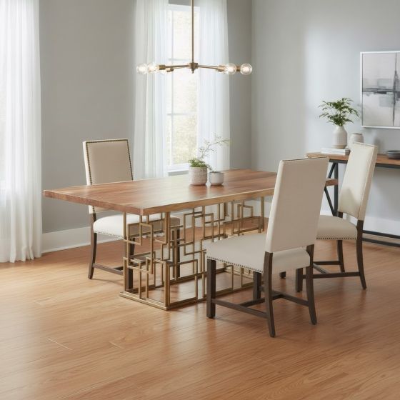 Natural Wood Dining Table: Some lifestyle images are created with AI for visualization purposes. Crafted from natural solid wood, each piece is unique and will vary.