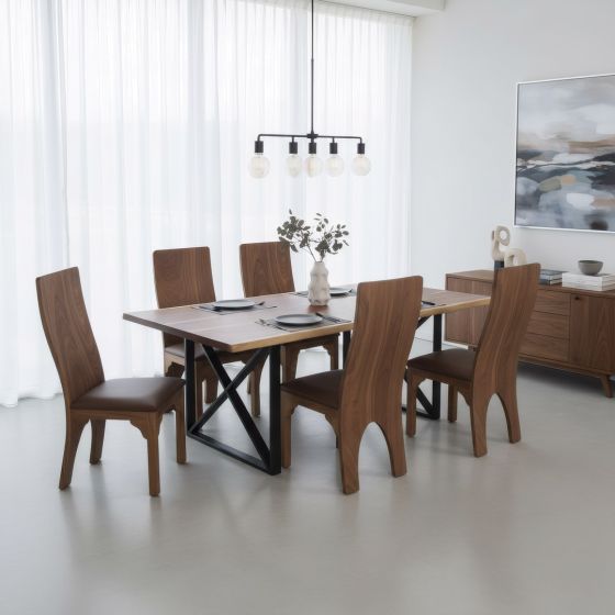 Modern Dining Table: Some lifestyle images are created with AI for visualization purposes. Crafted from natural solid wood, each piece is unique and will vary.