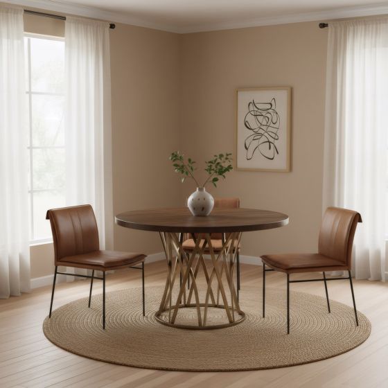 Round Dining Table: Some lifestyle images are created with AI for visualization purposes. Crafted from natural solid wood, each piece is unique and will vary.