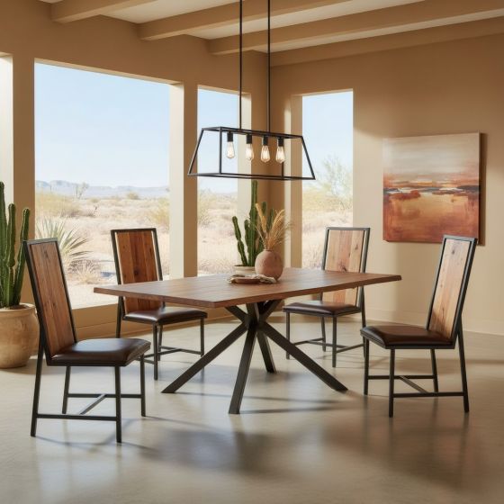 Contemporary Rustic Dining Table: Some lifestyle images are created with AI for visualization purposes. Crafted from natural solid wood, each piece is unique and will vary.