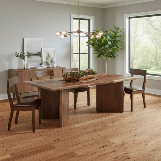 Modern Wood Dining Table: Some lifestyle images are created with AI for visualization purposes. Crafted from natural solid wood, each piece is unique and will vary.