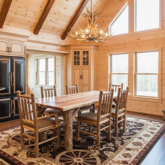 Red Cedar Dining Table: Some lifestyle images are created with AI for visualization purposes. Crafted from natural solid wood, each piece is unique and will vary.