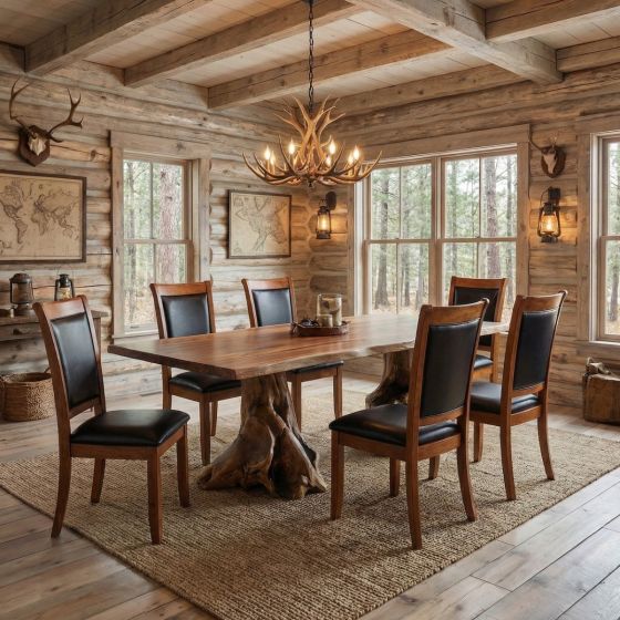 Rustic Dining Table: Some lifestyle images are created with AI for visualization purposes. Crafted from natural solid wood, each piece is unique and will vary.