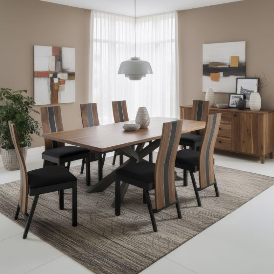 Rustic Dining Table: Some lifestyle images are created with AI for visualization purposes. Crafted from natural solid wood, each piece is unique and will vary.