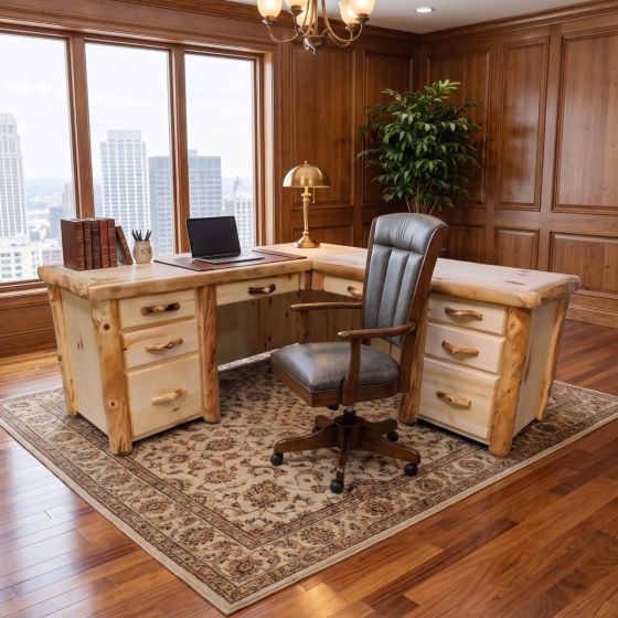 Aspen Desk: Some lifestyle images are created with AI for visualization purposes. Crafted from natural solid wood, each piece is unique and will vary.