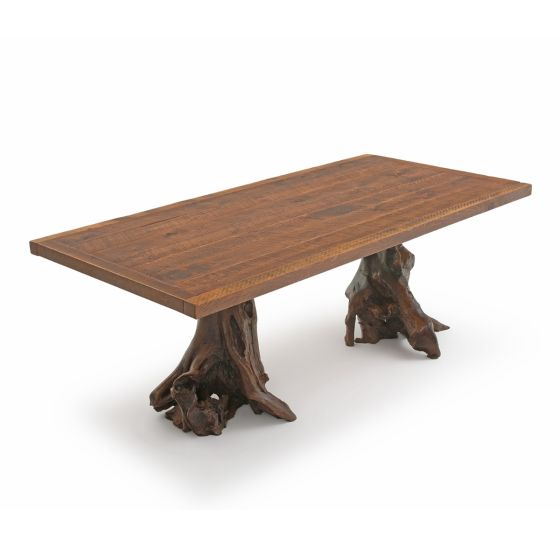 Elk Lake Barnwood Stump Dining Table - Antique Barnwood Table Top Finish - Dark Stained Stump Style