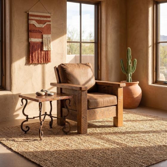 Rustic End Table: Some lifestyle images are created with AI for visualization purposes. Crafted from natural solid wood, each piece is unique and will vary.