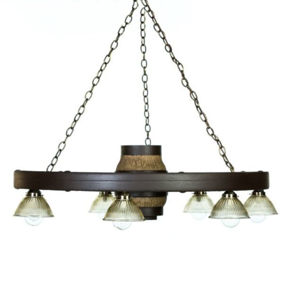Large Faux Wagon Wheel Chandelier with Downlights