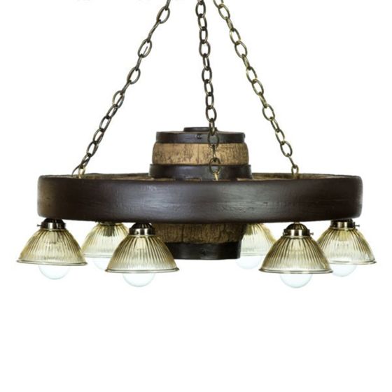 Small Faux Wagon Wheel Chandelier with Downlights