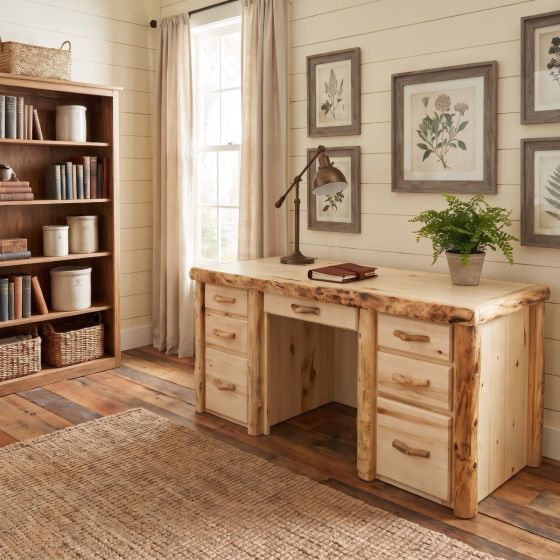 Log Desk: Some lifestyle images are created with AI for visualization purposes. Crafted from natural solid wood, each piece is unique and will vary.