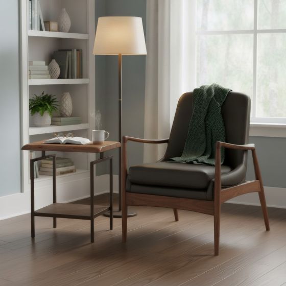 Modern End Table: Some lifestyle images are created with AI for visualization purposes. Crafted from natural solid wood, each piece is unique and will vary.